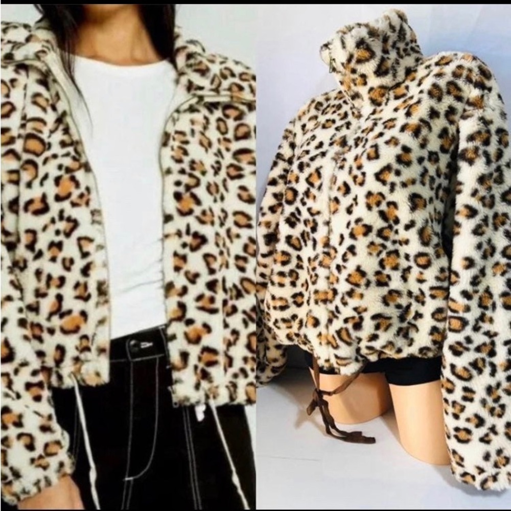 Women's Faux Fur Leopard Jacket By Victoria's Secret PINK x Know One Cares